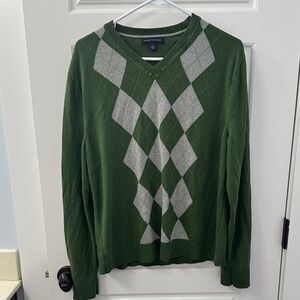 Banana Republic Green and Gray Argyle V-Neck Sweater